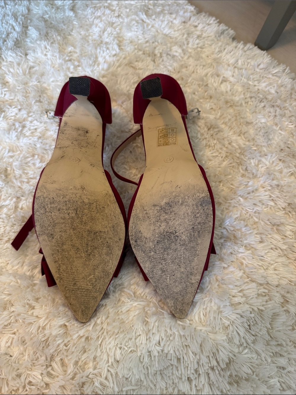 Pointed-Toe Burgundy Bow Ankle-Strap Heels - Picture 3 of 4
